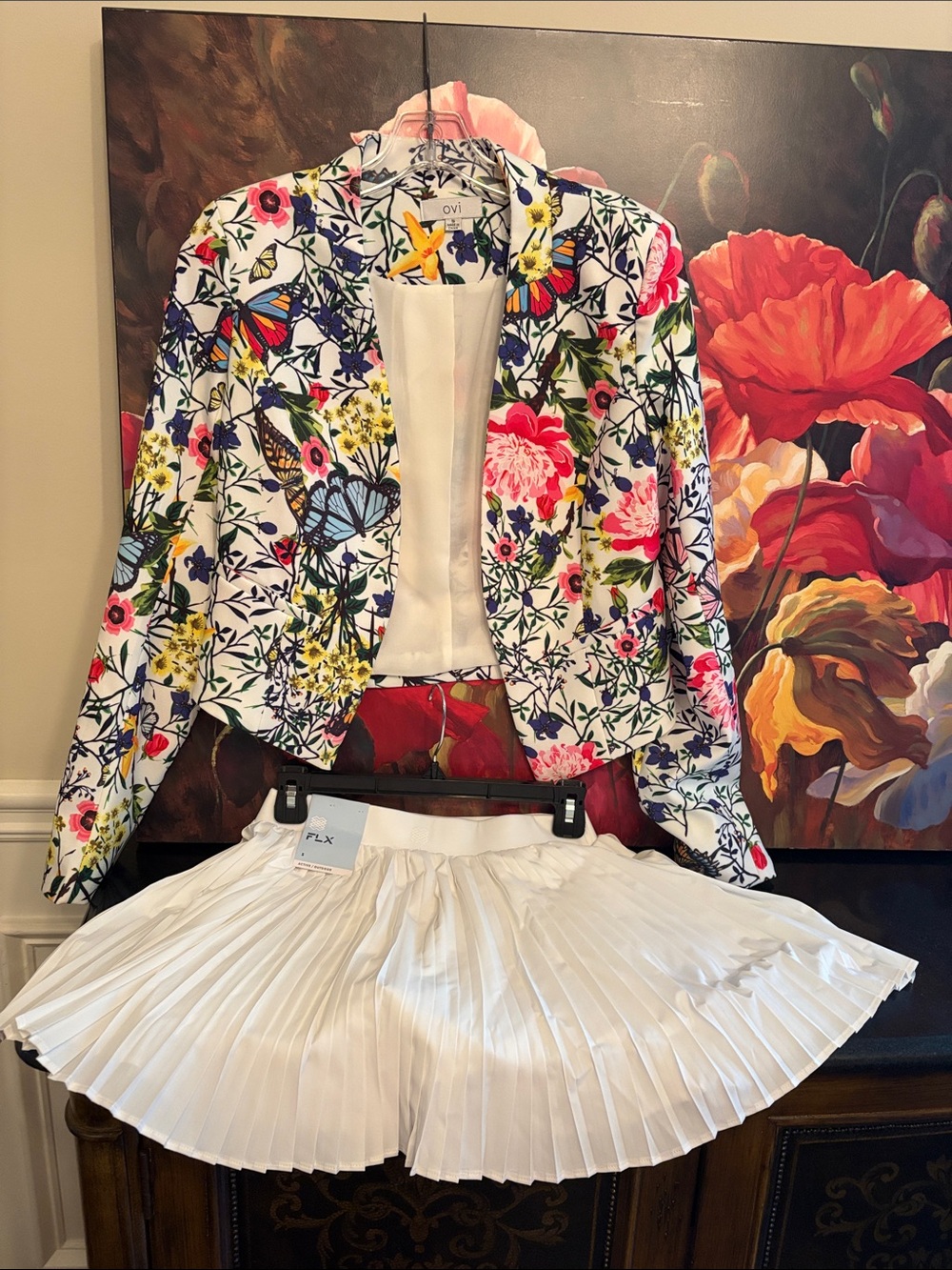 Bundle set of NWT FLX White Pleated SKORT+ NWOT floral luxurious Blazer